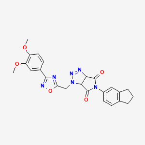 molecular formula C24H22N6O5 B2964261 5-(2,3-dihydro-1H-inden-5-yl)-1-{[3-(3,4-dimethoxyphenyl)-1,2,4-oxadiazol-5-yl]methyl}-1H,3aH,4H,5H,6H,6aH-pyrrolo[3,4-d][1,2,3]triazole-4,6-dione CAS No. 1172493-40-1