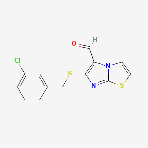 molecular formula C13H9ClN2OS2 B2964265 6-[(3-Chlorobenzyl)sulfanyl]imidazo[2,1-b][1,3]thiazole-5-carbaldehyde CAS No. 338404-71-0