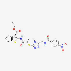 ethyl 2-[2-[[4-methyl-5-[[(4-nitrobenzoyl)amino]methyl]-1,2,4-triazol-3-yl]sulfanyl]propanoylamino]-5,6-dihydro-4H-cyclopenta[b]thiophene-3-carboxylate