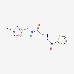 molecular formula C13H14N4O3S B2964305 N-[(3-Methyl-1,2,4-oxadiazol-5-YL)methyl]-1-(thiophene-2-carbonyl)azetidine-3-carboxamide CAS No. 1448067-47-7