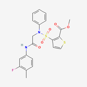 molecular formula C21H19FN2O5S2 B2964318 methyl 3-({[(3-fluoro-4-methylphenyl)carbamoyl]methyl}(phenyl)sulfamoyl)thiophene-2-carboxylate CAS No. 895264-98-9