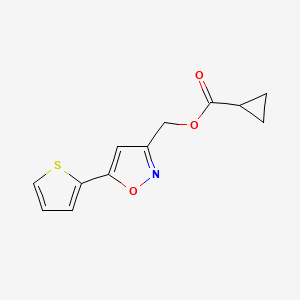 molecular formula C12H11NO3S B2964349 (5-(Thiophen-2-yl)isoxazol-3-yl)methyl cyclopropanecarboxylate CAS No. 946264-83-1