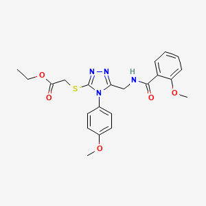 molecular formula C22H24N4O5S B2964366 ethyl 2-{[4-(4-methoxyphenyl)-5-{[(2-methoxyphenyl)formamido]methyl}-4H-1,2,4-triazol-3-yl]sulfanyl}acetate CAS No. 689749-47-1