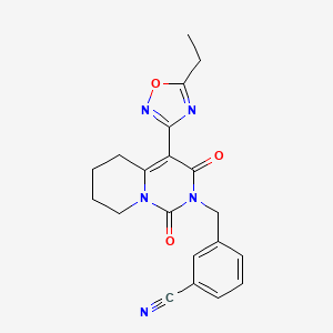 molecular formula C20H19N5O3 B2964389 3-{[4-(5-ethyl-1,2,4-oxadiazol-3-yl)-1,3-dioxo-1H,2H,3H,5H,6H,7H,8H-pyrido[1,2-c]pyrimidin-2-yl]methyl}benzonitrile CAS No. 1775507-77-1