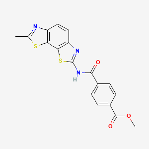 molecular formula C18H13N3O3S2 B2964400 methyl 4-({11-methyl-3,12-dithia-5,10-diazatricyclo[7.3.0.0^{2,6}]dodeca-1(9),2(6),4,7,10-pentaen-4-yl}carbamoyl)benzoate CAS No. 361480-76-4