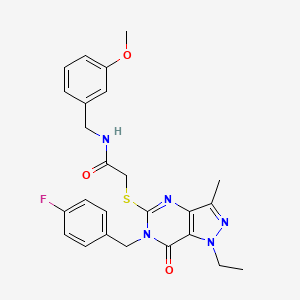 molecular formula C25H26FN5O3S B2964458 2-({1-ethyl-6-[(4-fluorophenyl)methyl]-3-methyl-7-oxo-1H,6H,7H-pyrazolo[4,3-d]pyrimidin-5-yl}sulfanyl)-N-[(3-methoxyphenyl)methyl]acetamide CAS No. 1358985-76-8