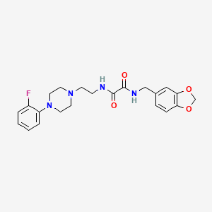 molecular formula C22H25FN4O4 B2964503 N1-(benzo[d][1,3]dioxol-5-ylmethyl)-N2-(2-(4-(2-fluorophenyl)piperazin-1-yl)ethyl)oxalamide CAS No. 1049476-03-0