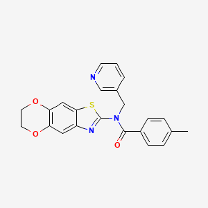 molecular formula C23H19N3O3S B2964506 N-(6,7-dihydro-[1,4]dioxino[2,3-f][1,3]benzothiazol-2-yl)-4-methyl-N-(pyridin-3-ylmethyl)benzamide CAS No. 895022-23-8