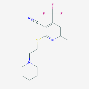 molecular formula C15H18F3N3S B2964509 6-methyl-2-{[2-(piperidin-1-yl)ethyl]sulfanyl}-4-(trifluoromethyl)pyridine-3-carbonitrile CAS No. 317844-64-7