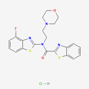 molecular formula C21H20ClFN4O2S2 B2964559 N-(4-FLUORO-1,3-BENZOTHIAZOL-2-YL)-N-[2-(MORPHOLIN-4-YL)ETHYL]-1,3-BENZOTHIAZOLE-2-CARBOXAMIDE HYDROCHLORIDE CAS No. 1216430-67-9