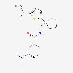 molecular formula C21H28N2O2S B2964567 3-(dimethylamino)-N-((1-(5-(1-hydroxyethyl)thiophen-2-yl)cyclopentyl)methyl)benzamide CAS No. 2034568-64-2