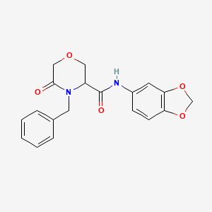 molecular formula C19H18N2O5 B2964585 N-(2H-1,3-benzodioxol-5-yl)-4-benzyl-5-oxomorpholine-3-carboxamide CAS No. 1351584-98-9