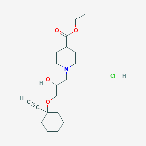 molecular formula C19H32ClNO4 B2964595 Ethyl 1-(3-((1-ethynylcyclohexyl)oxy)-2-hydroxypropyl)piperidine-4-carboxylate hydrochloride CAS No. 1185380-39-5