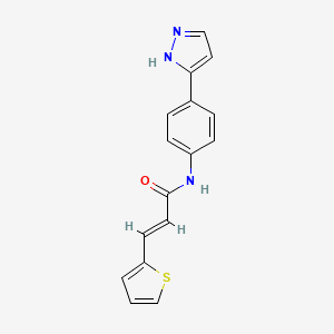 molecular formula C16H13N3OS B2964650 (2E)-N-[4-(1H-pyrazol-3-yl)phenyl]-3-(thiophen-2-yl)prop-2-enamide CAS No. 1211944-19-2