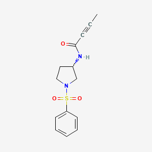 molecular formula C14H16N2O3S B2964659 N-[(3S)-1-(Benzenesulfonyl)pyrrolidin-3-yl]but-2-ynamide CAS No. 2411180-17-9