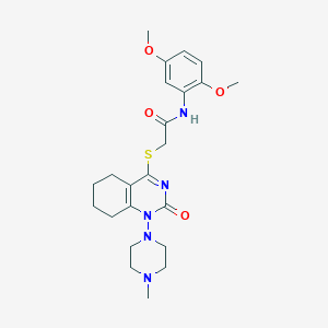 molecular formula C23H31N5O4S B2964744 N-(2,5-dimethoxyphenyl)-2-((1-(4-methylpiperazin-1-yl)-2-oxo-1,2,5,6,7,8-hexahydroquinazolin-4-yl)thio)acetamide CAS No. 941870-25-3