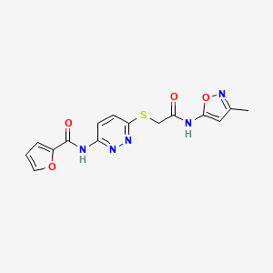 molecular formula C15H13N5O4S B2964836 N-(6-((2-((3-methylisoxazol-5-yl)amino)-2-oxoethyl)thio)pyridazin-3-yl)furan-2-carboxamide CAS No. 1021107-19-6