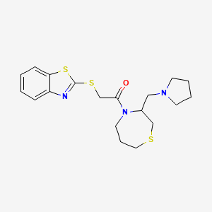 molecular formula C19H25N3OS3 B2964868 2-(Benzo[d]thiazol-2-ylthio)-1-(3-(pyrrolidin-1-ylmethyl)-1,4-thiazepan-4-yl)ethanone CAS No. 1421442-26-3