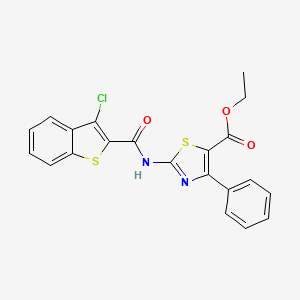 molecular formula C21H15ClN2O3S2 B2964908 ethyl 2-(3-chloro-1-benzothiophene-2-amido)-4-phenyl-1,3-thiazole-5-carboxylate CAS No. 330202-05-6