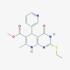 molecular formula C17H18N4O3S B2964929 methyl 2-(ethylsulfanyl)-7-methyl-4-oxo-5-(pyridin-3-yl)-3H,4H,5H,8H-pyrido[2,3-d]pyrimidine-6-carboxylate CAS No. 537004-70-9