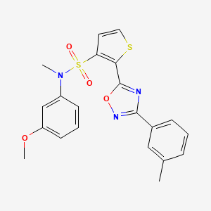 molecular formula C21H19N3O4S2 B2964952 N-(3-methoxyphenyl)-N-methyl-2-[3-(3-methylphenyl)-1,2,4-oxadiazol-5-yl]thiophene-3-sulfonamide CAS No. 1207001-95-3