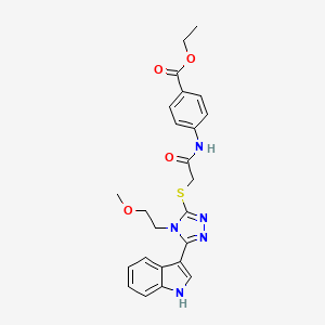 ethyl 4-(2-((5-(1H-indol-3-yl)-4-(2-methoxyethyl)-4H-1,2,4-triazol-3-yl)thio)acetamido)benzoate