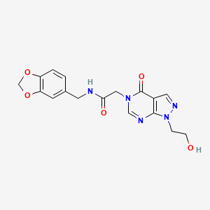 molecular formula C17H17N5O5 B2965043 N-[(2H-1,3-benzodioxol-5-yl)methyl]-2-[1-(2-hydroxyethyl)-4-oxo-1H,4H,5H-pyrazolo[3,4-d]pyrimidin-5-yl]acetamide CAS No. 899971-47-2