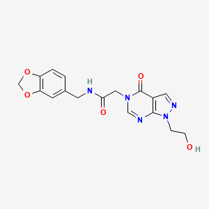 N-(1,3-benzodioxol-5-ylmethyl)-2-[1-(2-hydroxyethyl)-4-oxopyrazolo[3,4-d]pyrimidin-5-yl]acetamide