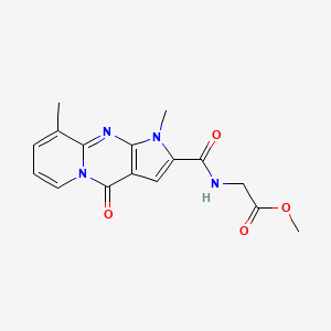 molecular formula C16H16N4O4 B2965095 methyl 2-({6,10-dimethyl-2-oxo-1,6,8-triazatricyclo[7.4.0.0^{3,7}]trideca-3(7),4,8,10,12-pentaen-5-yl}formamido)acetate CAS No. 896843-33-7