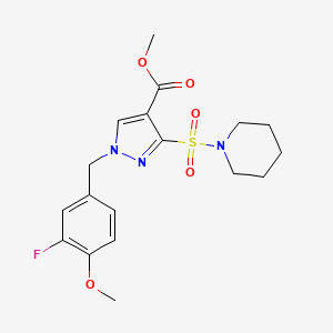 molecular formula C18H22FN3O5S B2965103 methyl 1-(3-fluoro-4-methoxybenzyl)-3-(piperidin-1-ylsulfonyl)-1H-pyrazole-4-carboxylate CAS No. 1251556-04-3