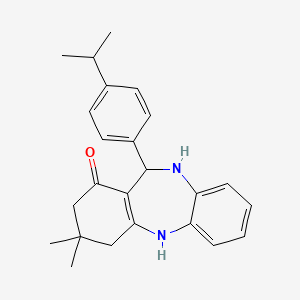 molecular formula C24H28N2O B2965107 9,9-dimethyl-6-(4-propan-2-ylphenyl)-6,8,10,11-tetrahydro-5H-benzo[b][1,4]benzodiazepin-7-one CAS No. 330952-10-8