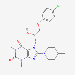 molecular formula C22H28ClN5O4 B2965111 7-(3-(4-chlorophenoxy)-2-hydroxypropyl)-1,3-dimethyl-8-(4-methylpiperidin-1-yl)-1H-purine-2,6(3H,7H)-dione CAS No. 941874-24-4