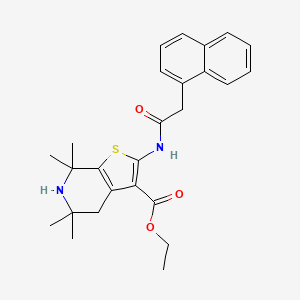 molecular formula C26H30N2O3S B2965132 Ethyl 5,5,7,7-tetramethyl-2-(2-(naphthalen-1-yl)acetamido)-4,5,6,7-tetrahydrothieno[2,3-c]pyridine-3-carboxylate CAS No. 887901-95-3