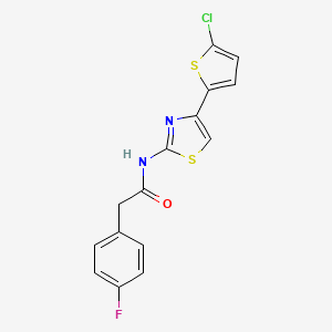 molecular formula C15H10ClFN2OS2 B2965157 N-(4-(5-chlorothiophen-2-yl)thiazol-2-yl)-2-(4-fluorophenyl)acetamide CAS No. 899958-43-1