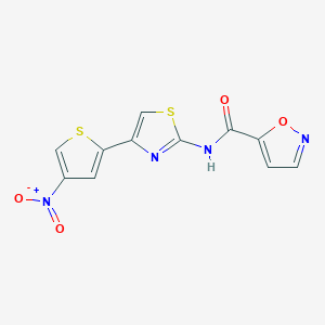 molecular formula C11H6N4O4S2 B2965183 N-[4-(4-nitrothiophen-2-yl)-1,3-thiazol-2-yl]-1,2-oxazole-5-carboxamide CAS No. 941868-99-1