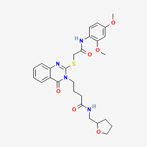molecular formula C27H32N4O6S B2965189 4-[2-[2-(2,4-二甲氧基苯胺)-2-氧代乙基]硫代-4-氧代喹唑啉-3-基]-N-(氧杂环-2-基甲基)丁酰胺 CAS No. 422289-14-3