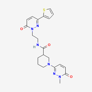 molecular formula C21H24N6O3S B2965195 1-(1-methyl-6-oxo-1,6-dihydropyridazin-3-yl)-N-(2-(6-oxo-3-(thiophen-2-yl)pyridazin-1(6H)-yl)ethyl)piperidine-3-carboxamide CAS No. 1396871-22-9