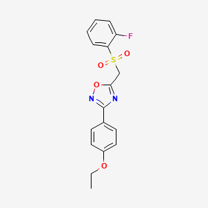 molecular formula C17H15FN2O4S B2965199 3-(4-Ethoxyphenyl)-5-(((2-fluorophenyl)sulfonyl)methyl)-1,2,4-oxadiazole CAS No. 1326901-76-1