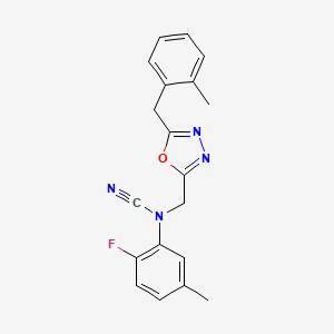 N-cyano-2-fluoro-5-methyl-N-({5-[(2-methylphenyl)methyl]-1,3,4-oxadiazol-2-yl}methyl)aniline
