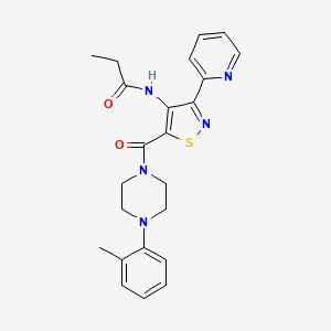 molecular formula C23H25N5O2S B2965338 N-(3-(pyridin-2-yl)-5-(4-(o-tolyl)piperazine-1-carbonyl)isothiazol-4-yl)propionamide CAS No. 1251600-51-7