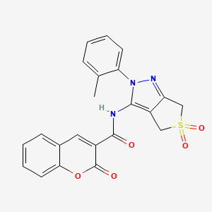 molecular formula C22H17N3O5S B2965341 N-[2-(2-methylphenyl)-5,5-dioxo-2H,4H,6H-5lambda6-thieno[3,4-c]pyrazol-3-yl]-2-oxo-2H-chromene-3-carboxamide CAS No. 422534-10-9