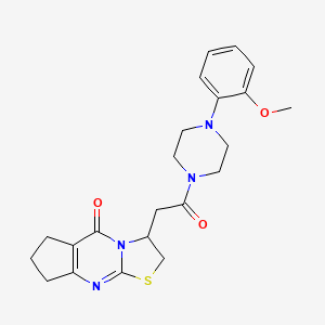 molecular formula C22H26N4O3S B2965363 12-{2-[4-(2-methoxyphenyl)piperazin-1-yl]-2-oxoethyl}-10-thia-1,8-diazatricyclo[7.3.0.0^{3,7}]dodeca-3(7),8-dien-2-one CAS No. 1105201-25-9