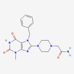 molecular formula C19H23N7O3 B2965372 2-(4-(7-benzyl-3-methyl-2,6-dioxo-2,3,6,7-tetrahydro-1H-purin-8-yl)piperazin-1-yl)acetamide CAS No. 895825-90-8