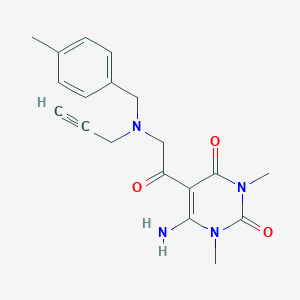 molecular formula C19H22N4O3 B2965418 6-Amino-1,3-dimethyl-5-(2-{[(4-methylphenyl)methyl](prop-2-yn-1-yl)amino}acetyl)-1,2,3,4-tetrahydropyrimidine-2,4-dione CAS No. 1241269-00-0