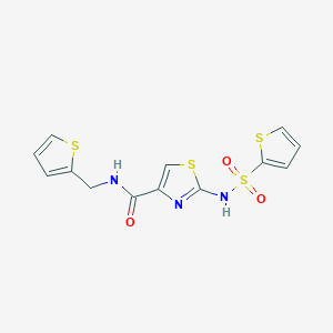 molecular formula C13H11N3O3S4 B2965459 N-(thiophen-2-ylmethyl)-2-(thiophene-2-sulfonamido)thiazole-4-carboxamide CAS No. 1021065-74-6