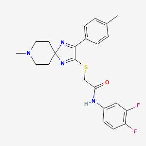 molecular formula C23H24F2N4OS B2965519 N-(3,4-DIFLUOROPHENYL)-2-{[8-METHYL-3-(4-METHYLPHENYL)-1,4,8-TRIAZASPIRO[4.5]DECA-1,3-DIEN-2-YL]SULFANYL}ACETAMIDE CAS No. 1223821-89-3