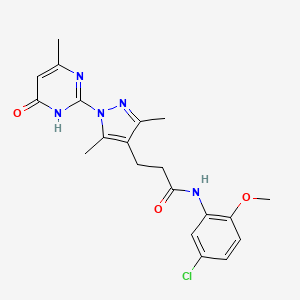 molecular formula C20H22ClN5O3 B2965535 N-(5-chloro-2-methoxyphenyl)-3-(3,5-dimethyl-1-(4-methyl-6-oxo-1,6-dihydropyrimidin-2-yl)-1H-pyrazol-4-yl)propanamide CAS No. 1170490-02-4