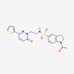 molecular formula C20H20N4O4S2 B2965540 1-acetyl-N-(2-(6-oxo-3-(thiophen-2-yl)pyridazin-1(6H)-yl)ethyl)indoline-5-sulfonamide CAS No. 946265-32-3