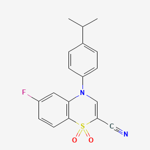molecular formula C18H15FN2O2S B2965543 6-fluoro-1,1-dioxo-4-[4-(propan-2-yl)phenyl]-4H-1lambda6,4-benzothiazine-2-carbonitrile CAS No. 1207025-89-5
