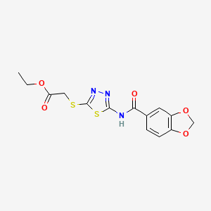 molecular formula C14H13N3O5S2 B2965548 ethyl 2-{[5-(2H-1,3-benzodioxole-5-amido)-1,3,4-thiadiazol-2-yl]sulfanyl}acetate CAS No. 476465-09-5